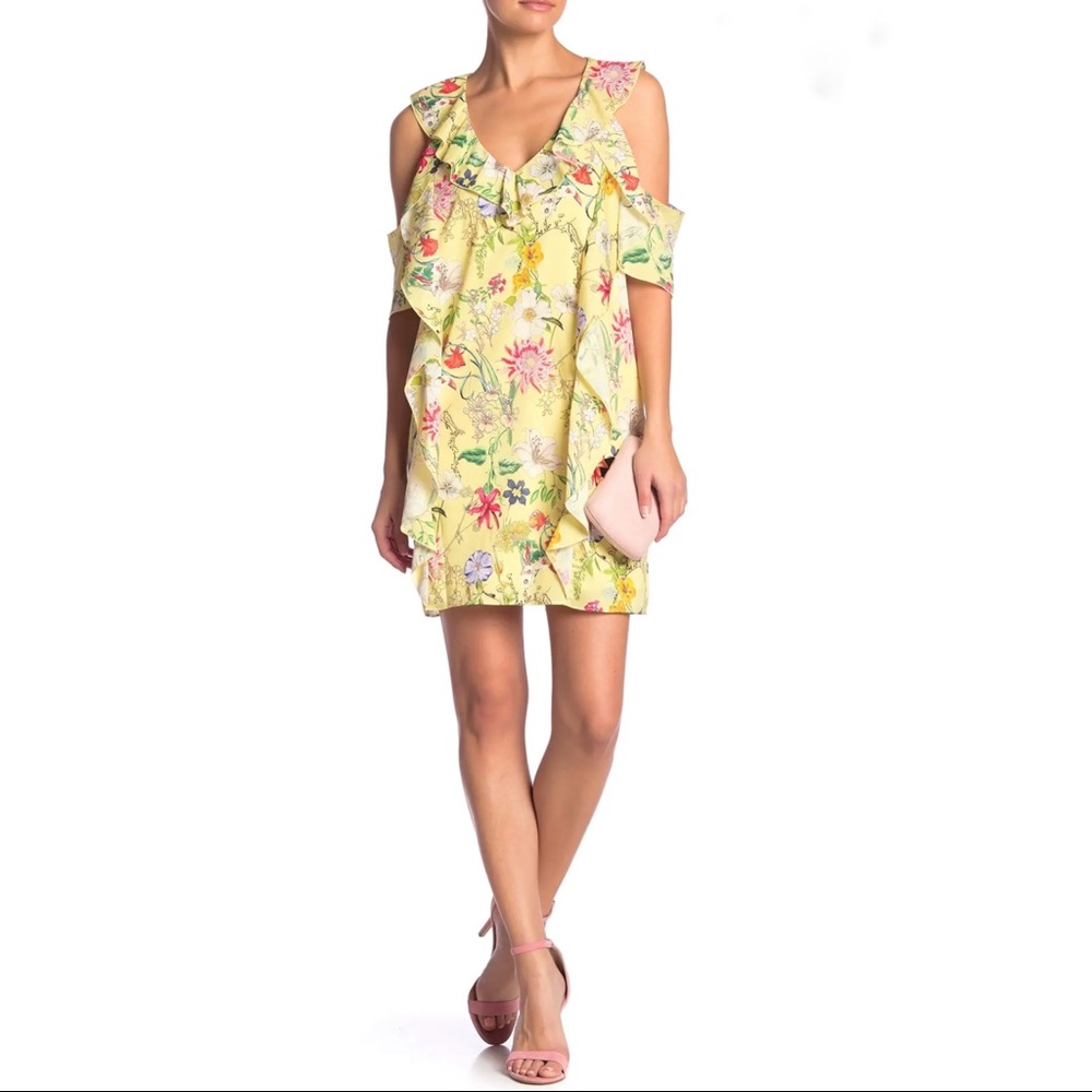 PARKER Floral Cold Shoulder Ruffle Shift Above Knee Dress Size Medium